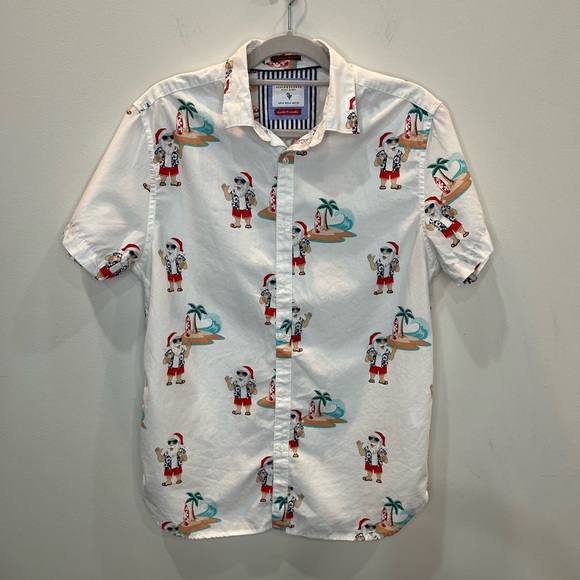 Denim & Flower Other - Denim and Flower Santa Beach Short Sleeve Button Up Shirt Men’s Size M | Surfing